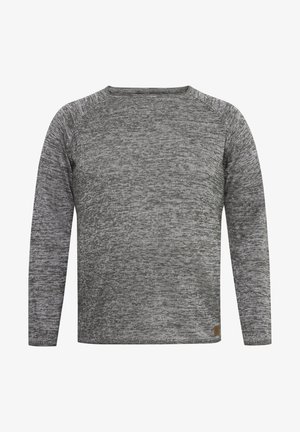 Pika pikkade varrukatega hall puuvillane kampsun, millel on tekstuuriga kootud kangas ja melange muster, ümmargune kaelus ja diskreetne logopatch.