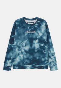 Niebieska bluza z efektem tie-dye, z okrągłym dekoltem, długimi rękawami oraz białym logo "Abercrombie" na piersi. Wykonana z miękkiej mieszanki bawełny.