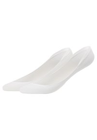 Hvit usynlige sokker med en jevn tekstur, lavskåret design og forsterket tåområde. Laget av fleksibelt, pustende stoff for komfort.