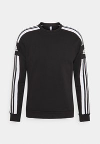 Felpa nera con maniche lunghe, design a tre righe bianche lungo entrambe le maniche, collo a giro e polsini e orlo a costine.