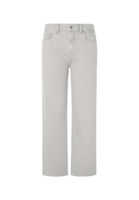 Světle šedé džíny s přímým střihem, pěti kapsami a klasickým zapínáním na knoflík a zip. Vyrobeny z denimu.