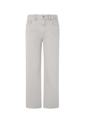 Jeans gris clair avec une coupe droite, un style à cinq poches et une fermeture classique à boutons et à glissière. Fabriqués en tissu en denim.