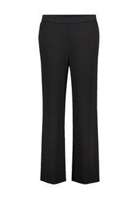 Schwarz gemusterte Hose mit weitem Schnitt, elastischem Bund und glatter Textur. Geeignet für formelle oder lässige Anlässe.