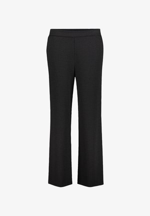 Schwarz gemusterte Hose mit weitem Schnitt, elastischem Bund und glatter Textur. Geeignet für formelle oder lässige Anlässe.