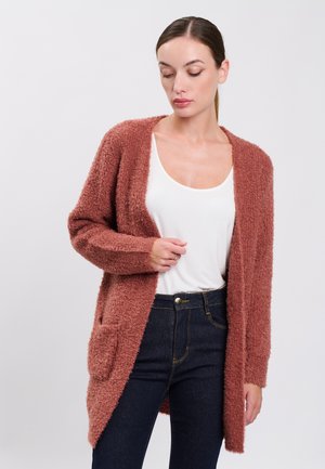 INFLUENCER, INFLUENCER CARDIGAN BOUCLÉ OPEN-FRONT CARDIGAN - Vest - rust