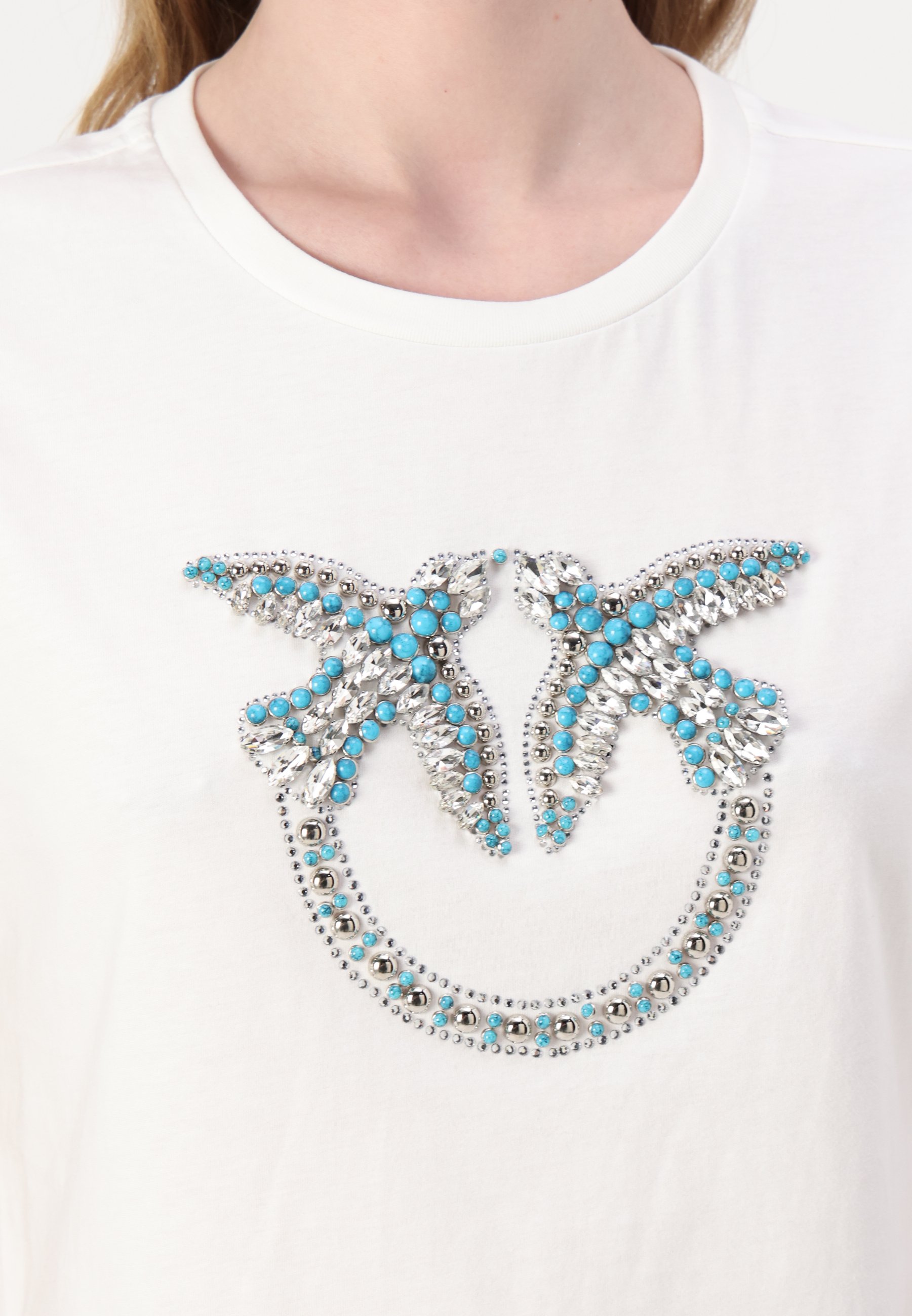 売れ筋商品|||ピンコ Tシャツ レディース トップス QUENTIN LOGO BIRDS RICAMATO - Print T-shirt - white Pinko QUENTIN LOGO BIRDS RICAMATO - Print T-shirt - white