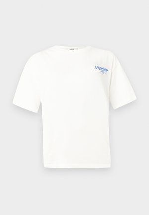 T-shirt en coton blanc à manches courtes, col rond, avec logo "Replay" bleu sur la poitrine à gauche. Texture lisse, coupe standard.