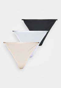 Pack de três cuecas fio dental em preto, branco e nude. Feitas de um tecido macio com cinturas estreitas e formas triangulares.