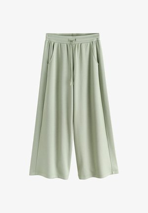 Pantaloni largi verde deschis cu talie elastică, șnur ajustabil și buzunare laterale.
