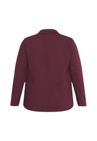 Bordeauxroter Blazer aus texturiertem Stoff. Mit einem Kragen, geradem Schnitt und zwei Seitentaschen. Sauberes Design mit minimaler Detailgestaltung.