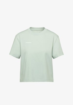 Jasnozielony, krótki top z krótkim rękawem, okrągłym dekoltem i małym białym logo "Mammut" na lewej piersi.