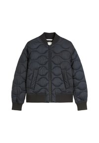 Ocieplana kurtka bomberka w ciemnym granacie, z pikowaną fakturą, z przodu z zamkiem błyskawicznym, z ściągaczami na mankietach i dole oraz dwoma bocznymi kieszeniami.