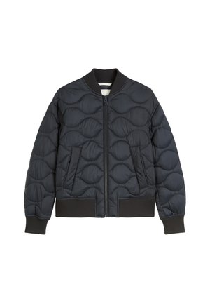Gepolsterte Bomberjacke in Dunkelblau mit gestepptem Muster, Frontreißverschluss, gerippten Bündchen und Saum sowie zwei seitlichen Taschen.