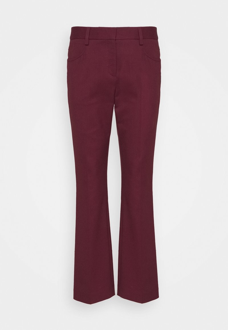 Bordeaux flared broeken met een gladde textuur, voorzien van voorzakken en een gemiddelde tailleband voor een getailleerde pasvorm.