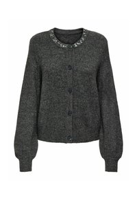 Hallide hall kampsun ringikrae, kaunistatud krae, kuus musta nuppu ja pikad, veidi puffi varrukad.