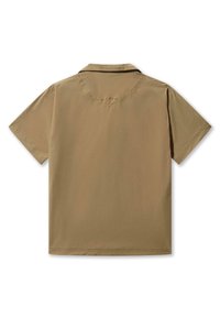 Kortermet skjorte i khaki med klassisk krage, som har en glatt tekstur og subtile stikninger ved bakhalsen.