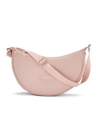 Borsa in ecopelle rosa a forma di mezzaluna, con tracolla staccabile e chiusura superiore con cerniera. Logo del marchio impresso sul davanti.