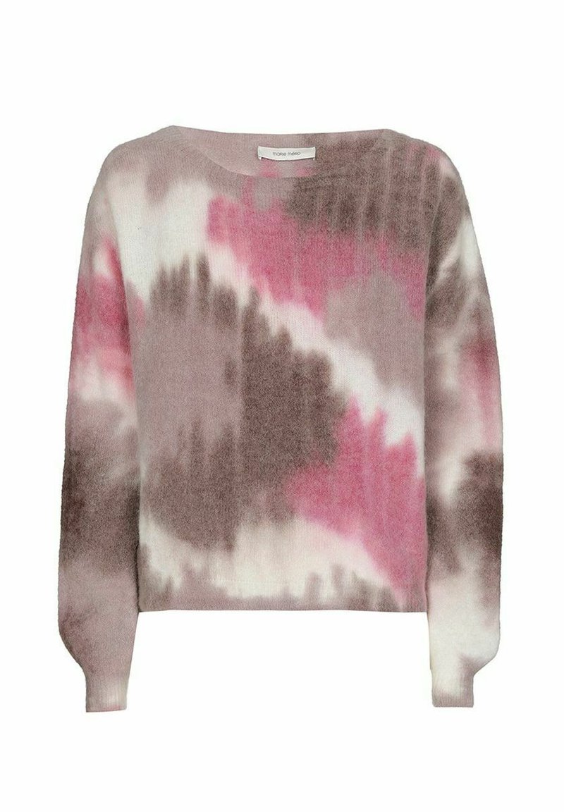 Pull encolure ronde à manches longues avec un motif de teinture en noué rose, marron et blanc, et des poignets, un ourlet et un col côtelés.
