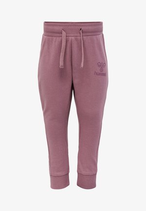 Lyslilla sweatpants lavet af blødt stof, med en drawstring talje og ribbede manchetter, med et logo på venstre ben.