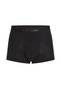 Černé boxerky vyrobené z měkké látky s hladkým povrchem. Mají značkový pás a tvarovaný klín.