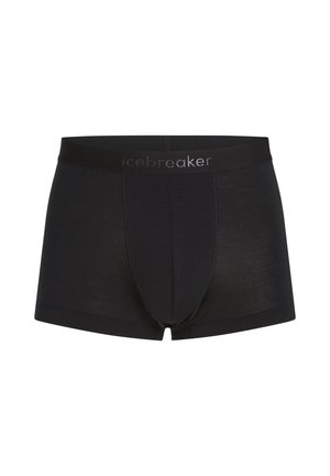 Schwarze Boxershorts aus weichem Stoff mit glatter Textur. Mit einem markierten Bund und einer konturierten Tasche.