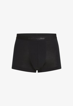 Černé boxerky vyrobené z měkké látky s hladkým povrchem. Mají značkový pás a tvarovaný klín.