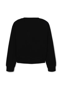 Felpa nera corta con maniche lunghe, polsini a coste e scollatura tonda. Tessuto morbido senza logo o motivi visibili.