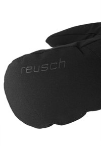 Guanti invernali neri realizzati in tessuto liscio, con un design imbottito e logo "reusch" in rilievo nella zona del polso.