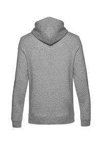 Sudadera gris hecha de una suave mezcla de algodón. Presenta una vista posterior con capucha, mangas largas y puños y dobladillo en canalé.