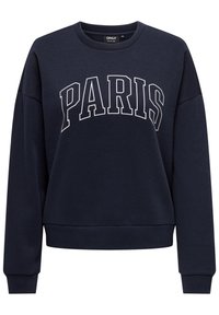 Jūras spēku izskata džemperis ar baltu tekstu "PARIS" uz priekša. Iekļauj apaļu kakla izgriezumu un ribotu manžeti un apakšmalu. Izgatavots no mīksta, bieza auduma.