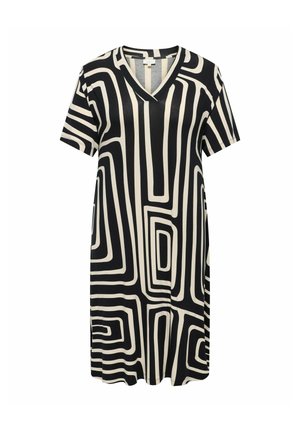 ONLY Carmakoma CARFYRLA LIFE S/S V-NCK BLK AOP DRE NOOS - Trikotaažkleit - black