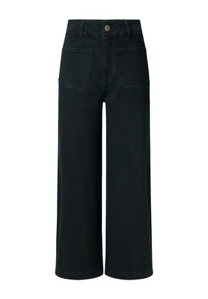 Pantalons larges noirs taille haute avec poches avant plaquées et une fermeture à bouton au niveau de la taille.