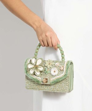 Dune London, DUNE BLOOMS BEADED HANDLE EMBELLISHED CROSS BODY BAG - Schoudertas - green-synthetic