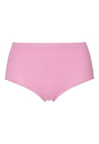 Roze high-waisted onderbroek van ribbelstof, met een gladde elastische tailleband en afgeronde beenopeningen.