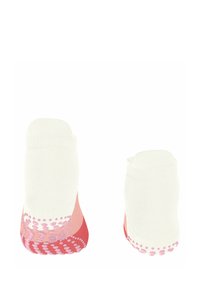 Chaussettes blanches avec un design dégradé et des accents roses et corail. La zone des orteils est dotée de grips en caoutchouc texturé pour une meilleure traction.