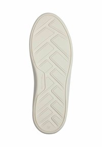 Suola di scarpa in gomma bianca con un motivo a zigzag testurizzato e un emblema circolare. Presenta l'indicatore di taglia "37" vicino al tallone.