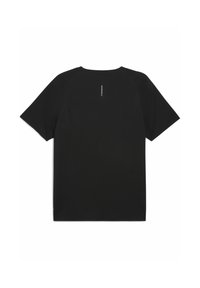 Sort trænings T-shirt med kort ærme set fra bagsiden, med et minimalistisk design og et diskrét logo nær halsudskæringen.
