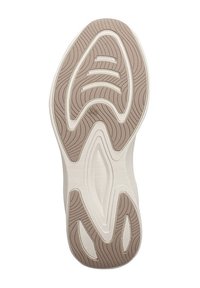 Jasno beżowa podeszwa sneakersów z teksturowanej gumy dla lepszej przyczepności, z falistymi liniami i wycięciami dla elastyczności, kontrastujące jasnobeżowe krawędzie.