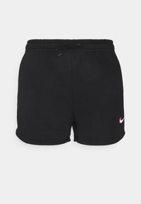 Svarta bomullsshorts med elastisk midja och dragsko, uppvikta nederkant och en liten, flerfärgad Nike-swoosh-logga framtill.