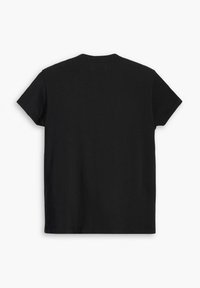 Black cotton t-shirt with short sleeves, crew neckline, and a smooth texture. No visible logos or patterns on the back.
