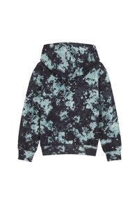 Felpa con cappuccio, motivo tie-dye nero e teal, tessuto misto cotone, maniche lunghe, polsini e bordo a costine, cappuccio spazioso.