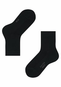 Calcetines de mezcla de algodón negros con textura acanalada y puntera reforzada. Presentan un sutil logotipo en la parte inferior. Diseño clásico de longitud de caña.