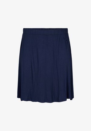 Tumesinine seelik elastse vöökoha ja voolava disainiga, pehme kangatekstuuriga, ulatudes üle põlve ja kergete lõhkudega.