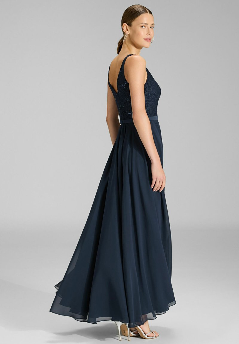 sachin and babi light blue dress Modest Elegant A-Line V-Neck Chiffon Sleeved MOB Gown Simple Classic Navy  Blue Ankle Length Wedding Guest Dress
