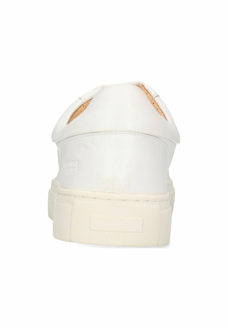 Weiße Leder-Sneaker mit glatter Oberfläche, runder Zehenpartie, gepolsterter Sohle und strukturiertem Gummi-Außensohle. Ferse mit einem Ausschnitt-Design.