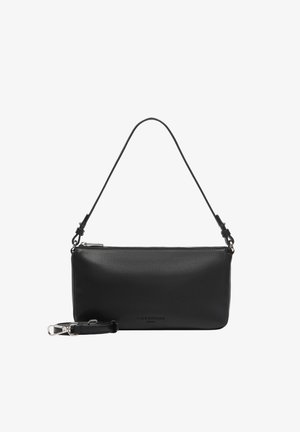 Sac à bandoulière rectangulaire en cuir noir avec fermeture éclair et bandoulière amovible, marqué "LIEBESKIND BERLIN" sur le devant.
