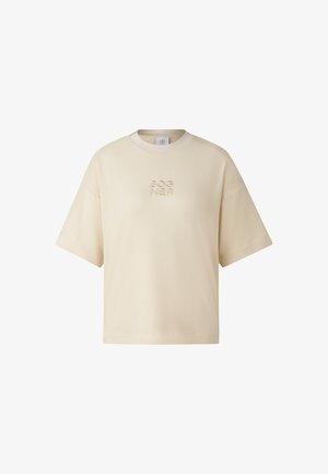 Kurzärmliges T-Shirt in Cremefarbe mit lockerem Schnitt. Auf der Vorderseite befindet sich ein geprägtes "BOGNER"-Logo. Weiche, glatte Stoffstruktur.