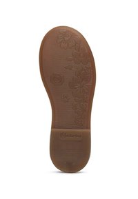 Brązowa gumowa podeszwa z kwiatowym wzorem i teksturowanymi liniami. Zawiera okrągły detal z logo oraz oznaczenie rozmiaru (24) w pobliżu pięty.