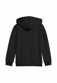 Felpa nera con tasca a marsupio, vestibilità ampia, polsini a coste e cappuccio. Realizzata in tessuto morbido con una texture liscia. Senza branding visibile.