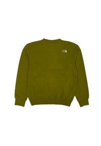 Felpa verde oliva, in misto cotone, collo a giro, maniche lunghe, polsini e orlo a costine, con un piccolo logo sulla parte superiore della schiena.